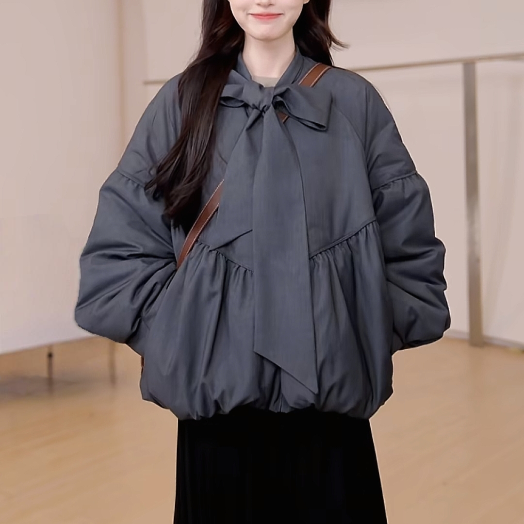 VM NY NB UR2025冬法式气质蝴蝶结装饰超宽松白鸭绒羽绒服外套女