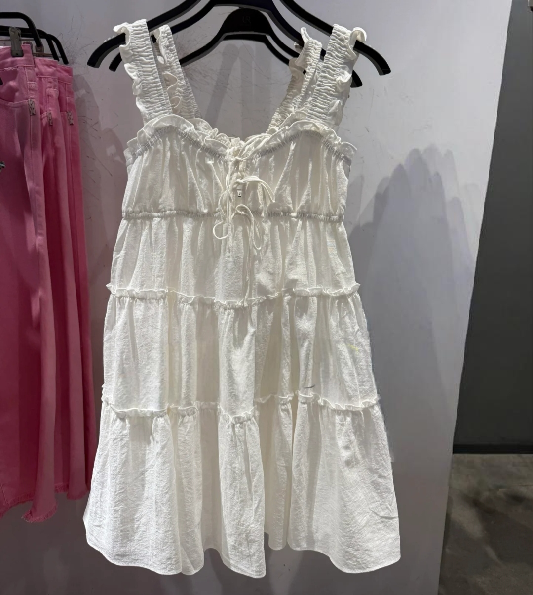 VM NY NB UR2025夏新款法式甜美氛围感花边系带吊带连衣裙女ins