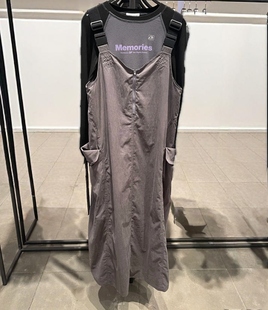 VM NY NB UR2025秋美式复古机车风工装口袋A字吊带连衣裙背带裙女