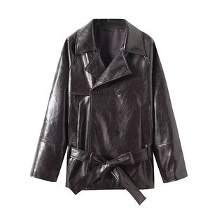 VM NY NB UR2025秋机车风PU皮系带皮衣外套仿皮短款风衣1255769 z