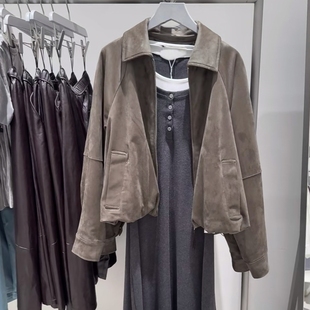 VM NY NB UR2025秋百搭复古流光风超宽松麂皮绒夹棉外套夹克上衣