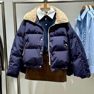 VM NY NB UR20204冬时尚绒面翻领拉链宽松保暖白鸭绒羽绒服外套女