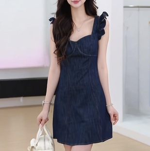 VM NY NB UR2025夏法式甜美减龄荷叶边超短款牛仔收腰连衣裙女ins