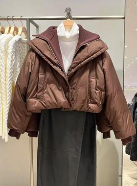 现货VM NY NB UR2024冬甜美设计感假两件针织拼接羽绒服短外套女