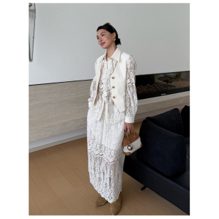 灯芯绒立领蕾丝衬衫 新款 ODTD25秋季 上衣长半裙套装 折