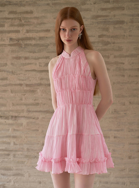 【折】ESTER HSU 官方旗舰店春夏新款中式立领褶皱迷你连衣裙百搭