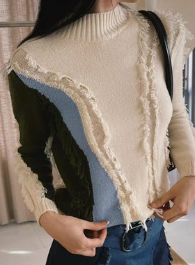 【3折】 whole9yard新加坡设计师品牌重工拼接针织流苏毛衣针织衫