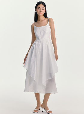 【折】ESTER HSU 25SS 提花苎麻拼接不规则下摆连衣裙