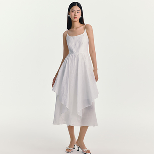 【折】ESTER HSU 25SS 提花苎麻拼接不规则下摆连衣裙