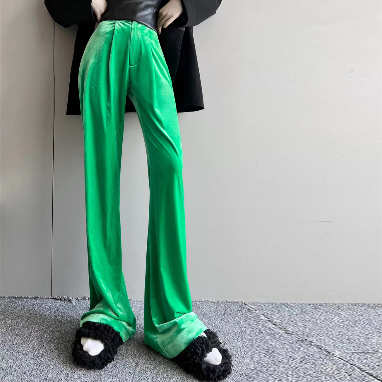 【折】MasionWester2024SS绿色紫色丝绒长裤显瘦百搭