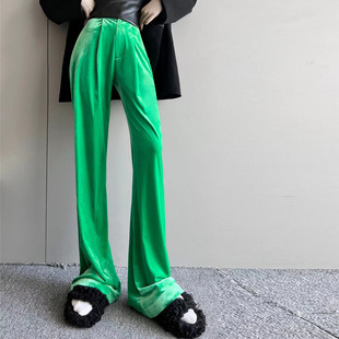 显瘦百搭 MasionWester2024SS绿色紫色丝绒长裤 折