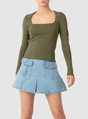 【折】C/MEO 2R新款 PERIPHERAL 女高腰波浪牛仔口袋半身裙