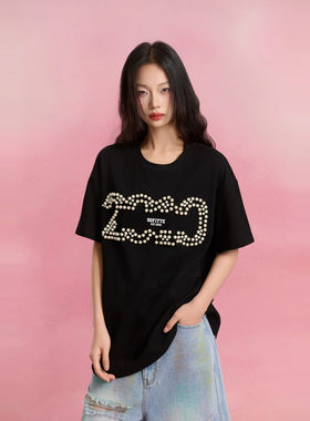 SOFITTE 25ss 黑色立体珍珠字母短袖T恤
