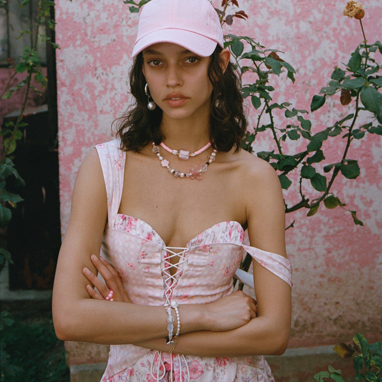 国现For Love and Lemons 2R 新款粉色印花绑带连衣裙