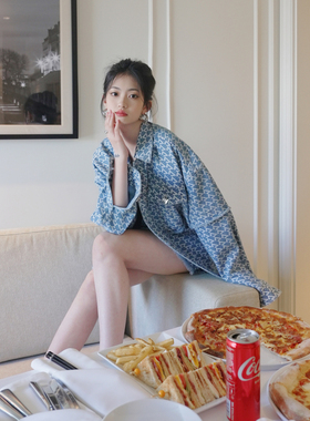 【折】COTTIA 官方旗舰店 新款拔印毛边牛仔外套半裙百搭高级