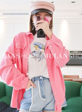 【清货折XSS】 SJYP 春夏新品粉色性感露背衬衫/牛仔拼接裙