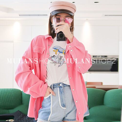 【清货折XSS】 SJYP 春夏新品粉色性感露背衬衫/牛仔拼接裙