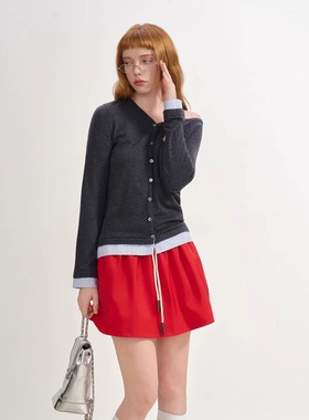 SOFITTE 25AW秋季新款 灰色拼接条纹斜肩毛衫开衫