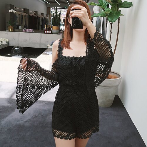 【6】ALICE MCCALL2J春季蕾丝露肩吊带喇叭袖新款连体裤