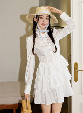 Three Quarters 24夏季新款白色可拆卸珍珠装饰衬衫裙木兰合集