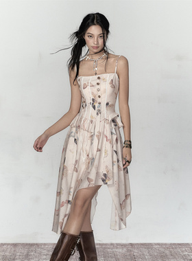 【折】VIAPITTI  官方旗舰店春夏新款新中式蝴蝶印花连衣裙百搭