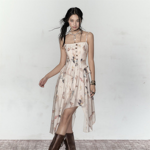 【折】VIAPITTI  官方旗舰店春夏新款新中式蝴蝶印花连衣裙百搭