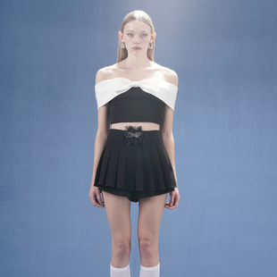 立体大蝴蝶结抹胸流苏蝴蝶结宽百褶裙裤 4MILE设计师品牌 折