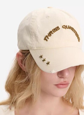 Three Quarters25SS 米白logo刺绣做旧花底棒球鸭舌帽
