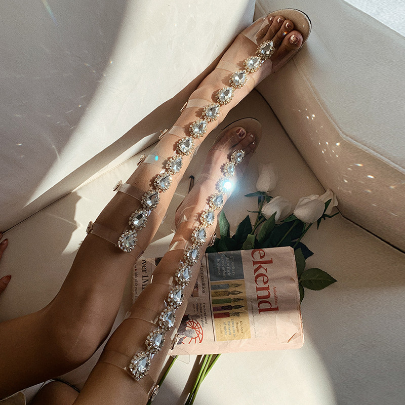 【折36】博主推荐 Mimi Plange水晶水钻性感绑带高跟凉鞋女夏季鞋