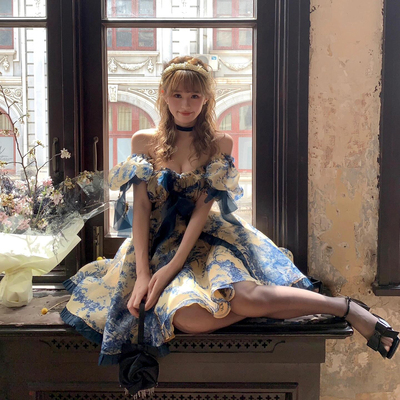 【折】Selkie collection新款黄底海莲娜庄园印花迷笛连衣裙