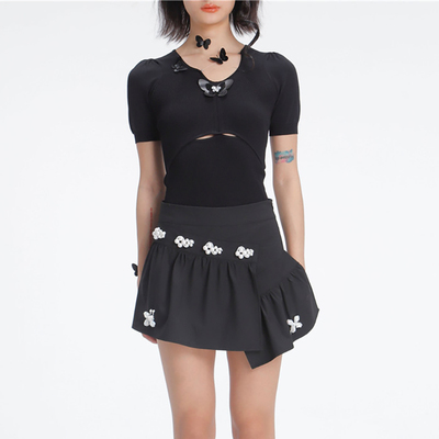 【折M】4MILE 2RSS春夏设计师腰部镂空冰凉针织T恤短袖黑白百搭