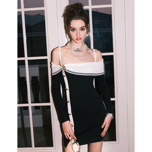 一字肩吊带修身 24早春新款 包臀连衣裙高级百搭木兰 Vevina Diana