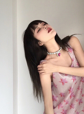 【折】Susan Lazar粉水晶爱心项链 粉水晶爱心水钻丝带chock/手环