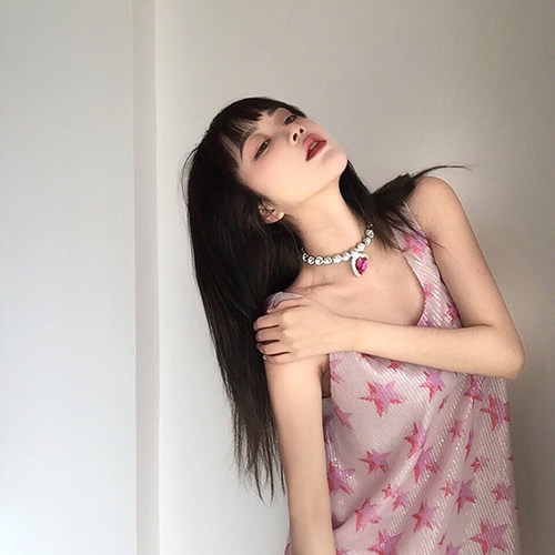 【折】Susan Lazar粉水晶爱心项链 粉水晶爱心水钻丝带chock/手环