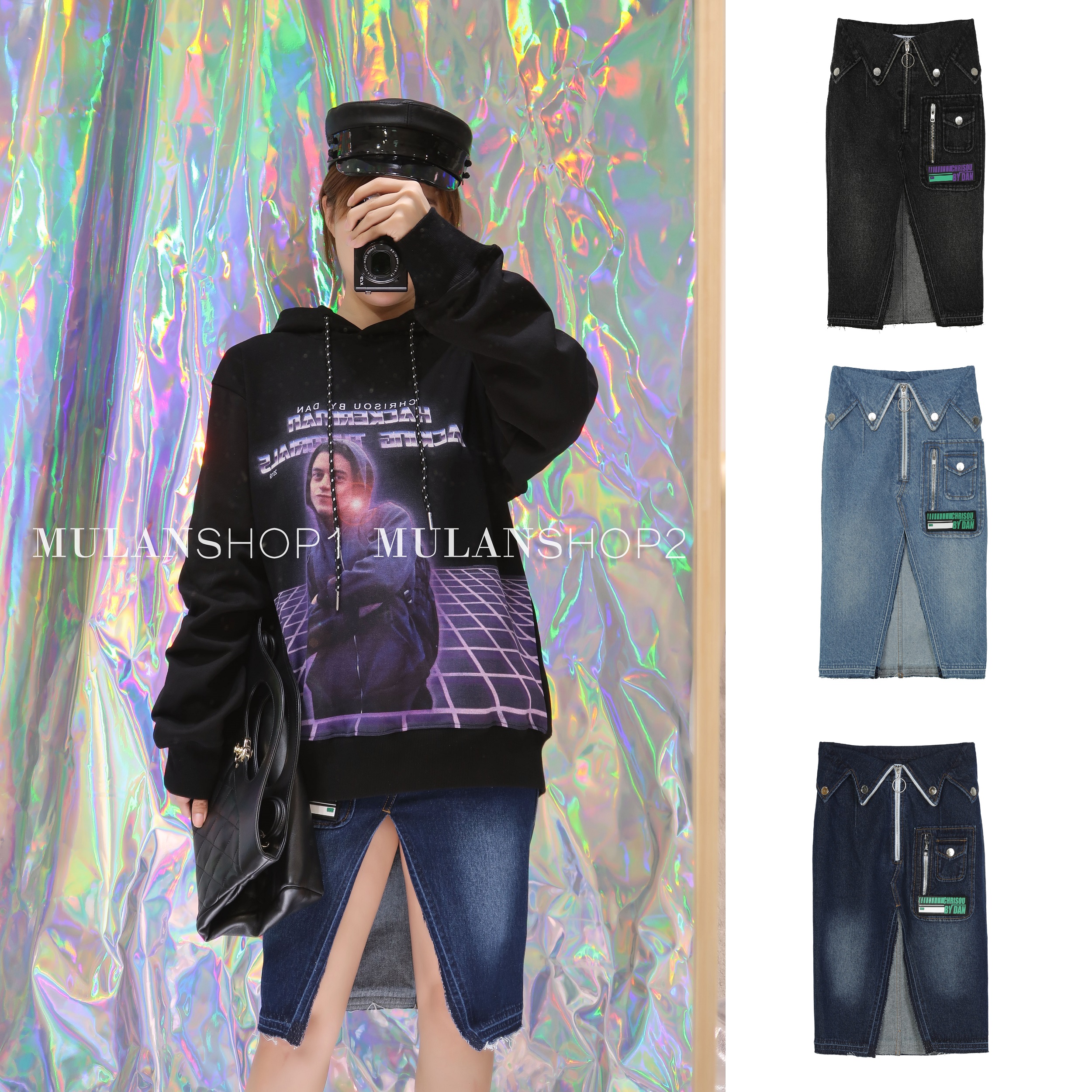 【SM】CHRISOU BY DAN春夏设计师欧阳丹水洗牛仔气质半裙女