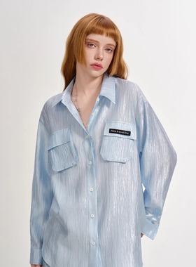 SOFITTE 25AW秋季 蓝色褶皱光感工装口袋长袖衬衫