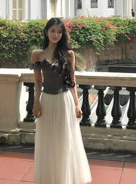 【折】ARTE PURA24SS灰色花朵单肩针织吊带原创优雅千金风穿搭