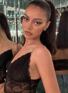 设计师品牌MOOD X MIURA黑色蕾丝钻饰链条braletteFW秋冬新款木