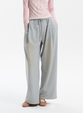 Three Quarters 25SS灰色立体捏褶喷色阔腿卫裤春季新款休闲裤