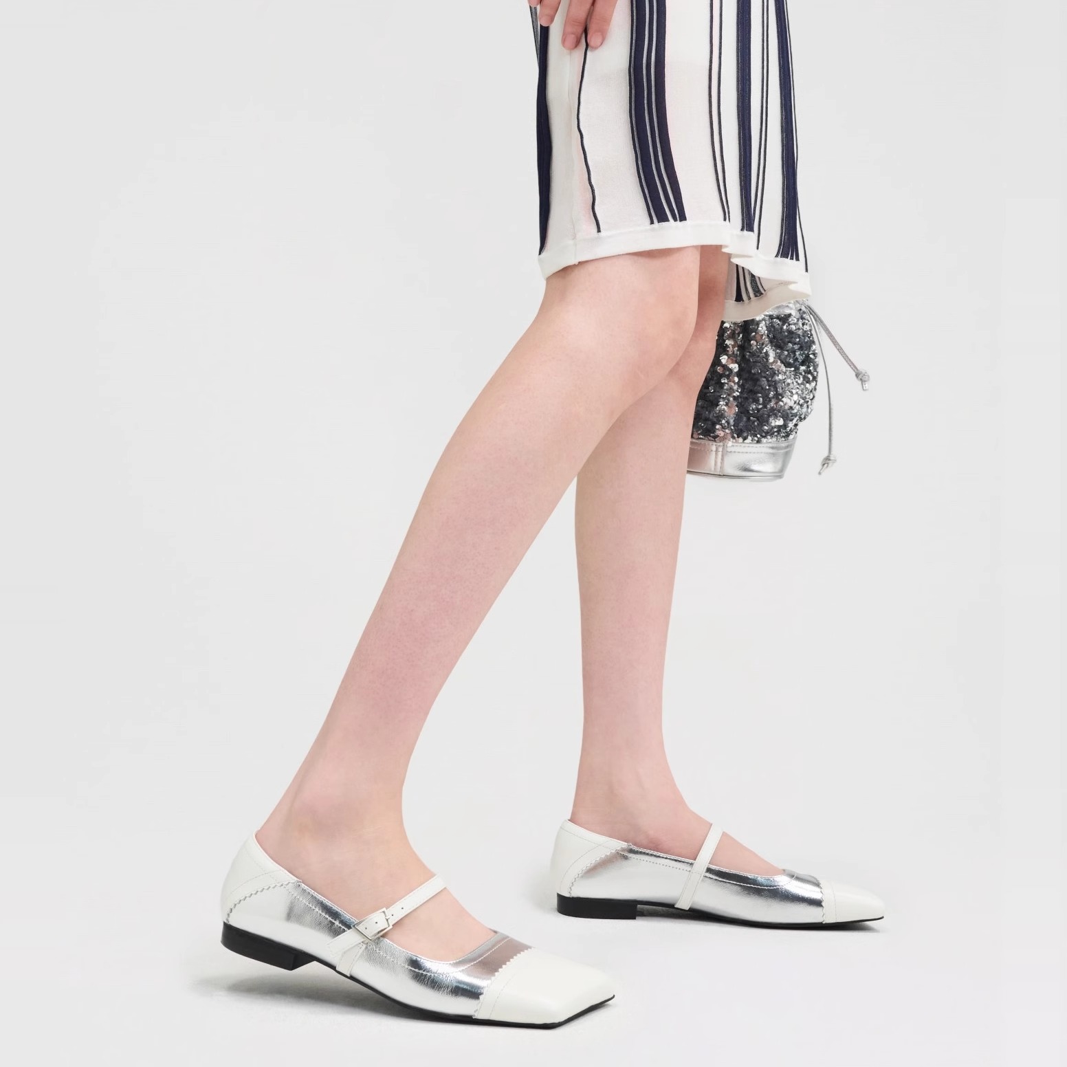 【折】lost in echo 25春夏新款  斜方头拼接玛丽珍单鞋芭蕾舞鞋