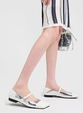 【折】lost in echo 25春夏新款  斜方头拼接玛丽珍单鞋芭蕾舞鞋