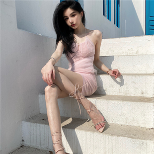 【折】左岸潇 MIMI PLANGE 新款挂脖珠链网纱露背性感女神连衣裙