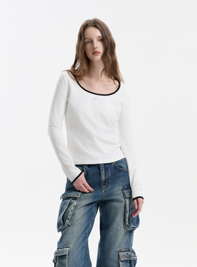 Three Quarters 25SS撞色烫银logo长袖T恤春季新款设计感上衣