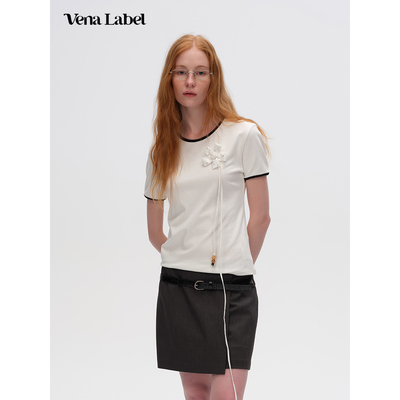 【折】Vena Label 正肩短袖女t恤修身显瘦 薄款法式半身裙女