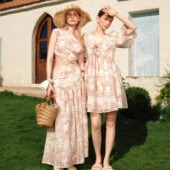 25SS早春新款 Diana Vevina 斜肩粉色镂空绣花连衣裙