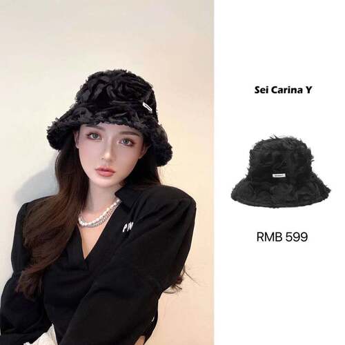 【折】设计师Sei Carina Y玫瑰盘花渔夫帽短中长檐2J秋冬新品