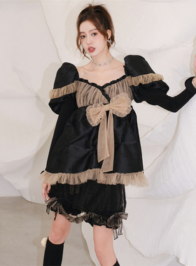 【清货折上L】SIEW 新款提花蓬蓬袖上衣泡泡纱蝴蝶结可拆卸短裤