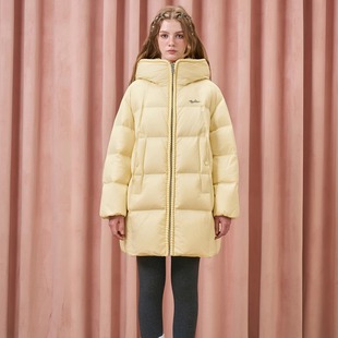 Three Quarters 25AW 奶油黄长款泡芙茧型90鸭绒羽绒服