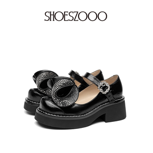 SHOESZOOO单鞋女2025春秋新款真皮玛丽珍鞋时尚防滑厚底女鞋