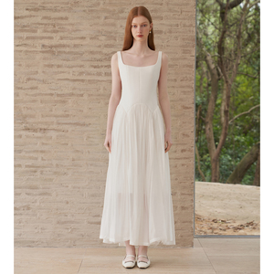 【折】ESTER HSU 2024早春新款白色露背连衣裙百搭木兰